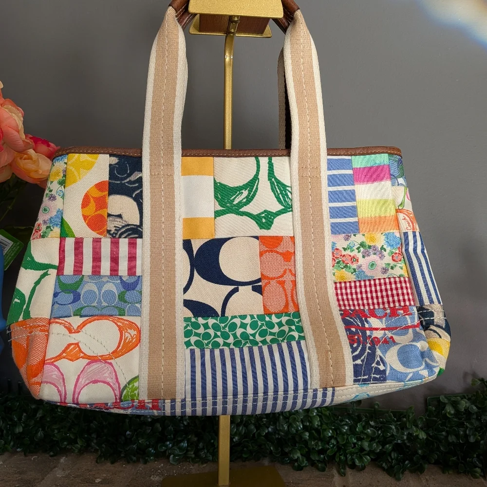 Coach Vintage Y2K Scribble Patchwork Hamptons Weekend Tote Bag #10454 - Picture 5 of 9